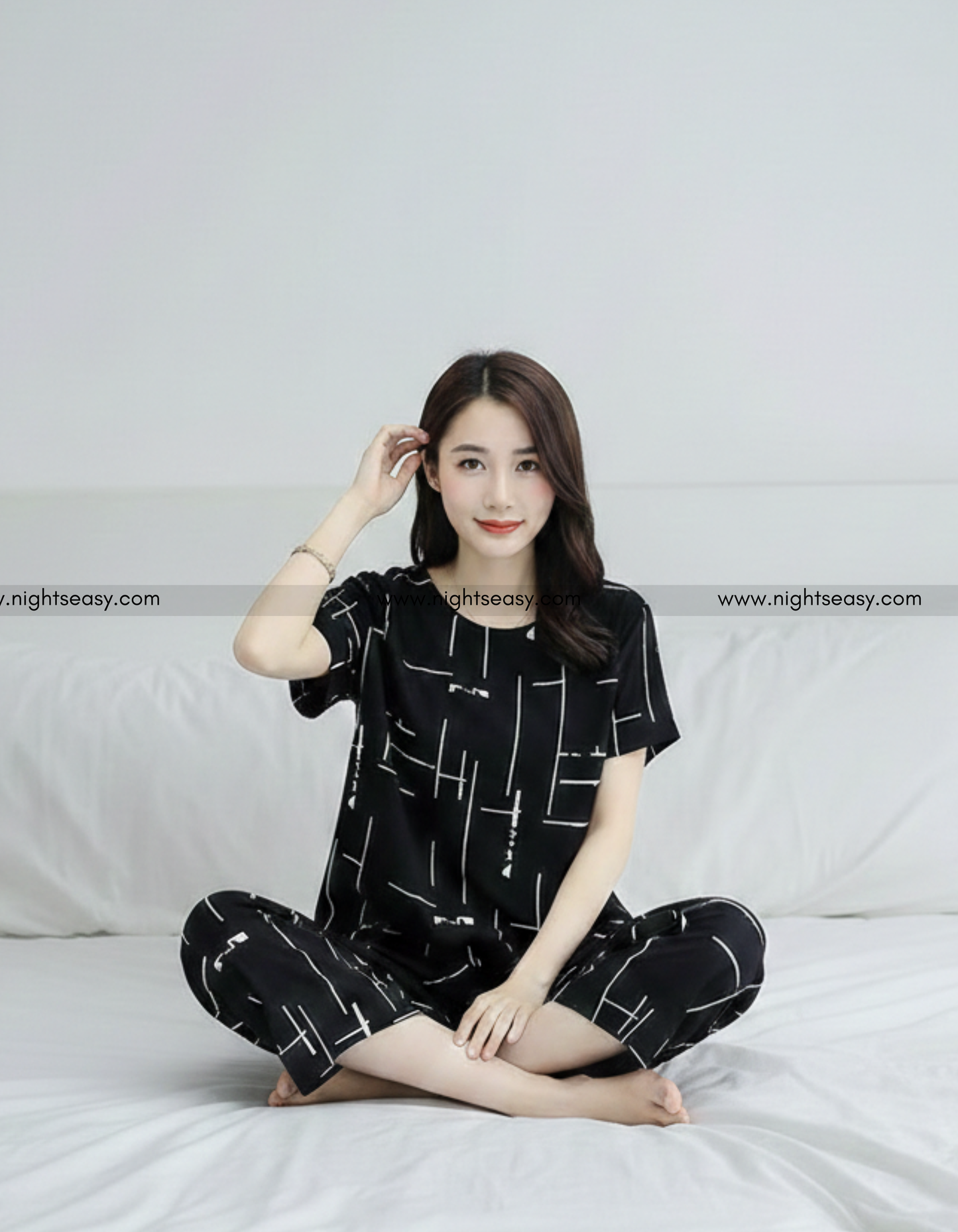 Black Printed Capri Night Suit