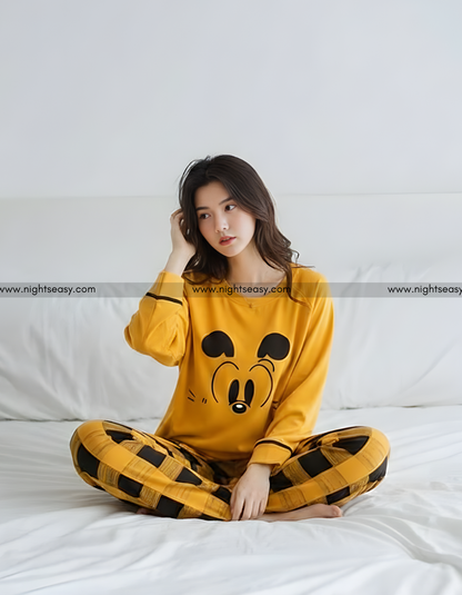Yellow Mickey Mouse Printed Night Suit